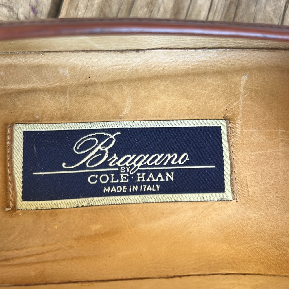 BRAGANO by COLE HANN LEATHER LOAFERS Made in Italy BROWN AND BLACK - Picture 12 of 14